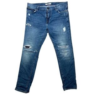 Tommy Hilfiger Denim Men's Distressed Jeans Blue Size 38x32 Straight Fit